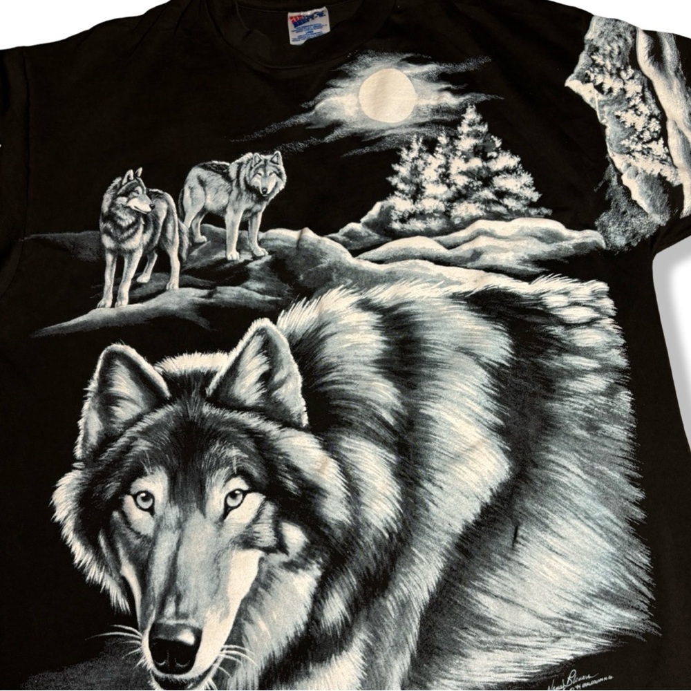 Vintage 1994 Wildlife Wolf AOP T-Shirt - Picture 4 of 5